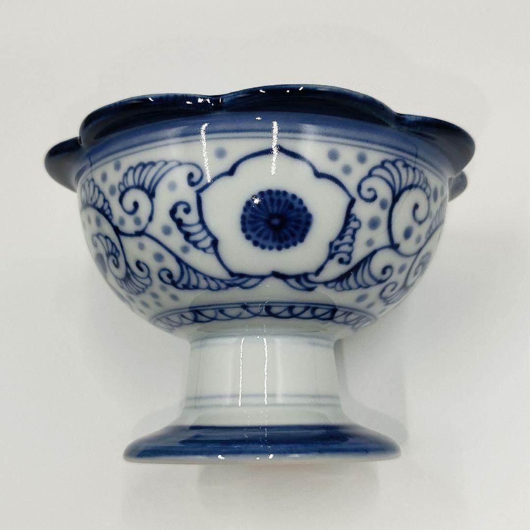 未使用】有田焼 龍峰窯 染付唐草唐子 高台鉢 5客セット / Arita Ware