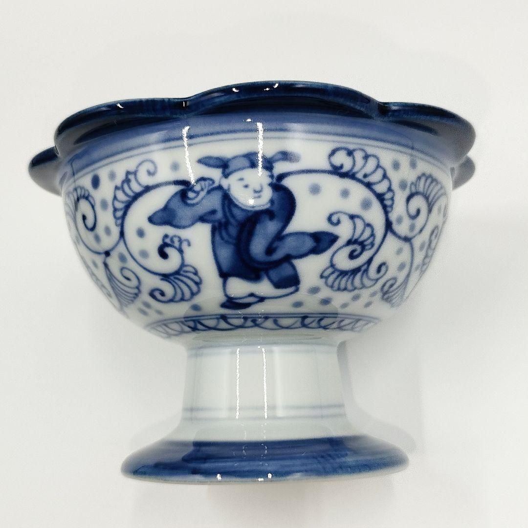 未使用】有田焼 龍峰窯 染付唐草唐子 高台鉢 5客セット / Arita Ware