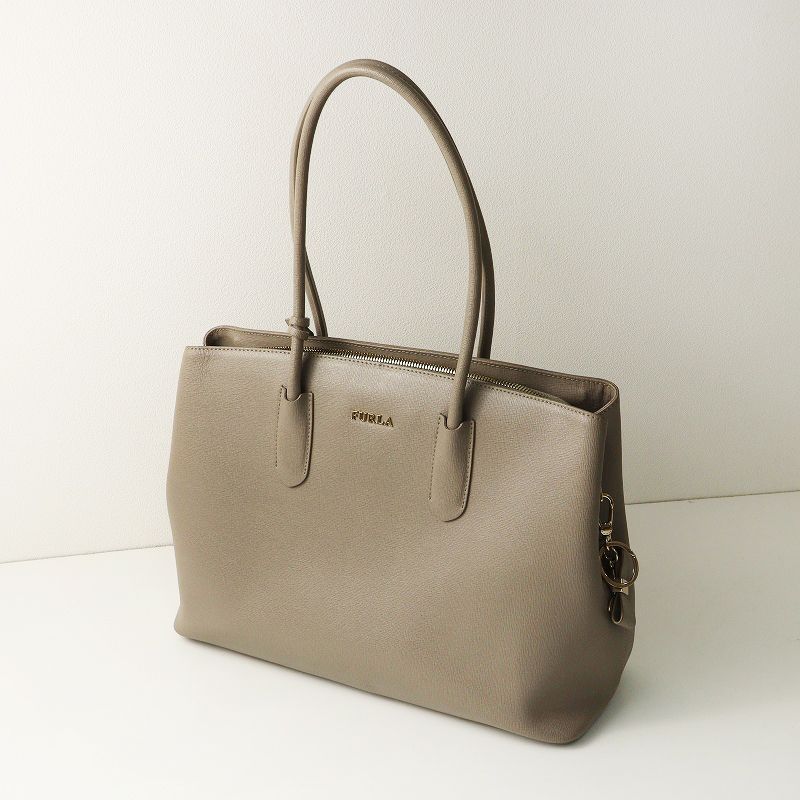 フルラ FURLA TESSA レザートートバッグ リボンチャーム付＼グレージュ 