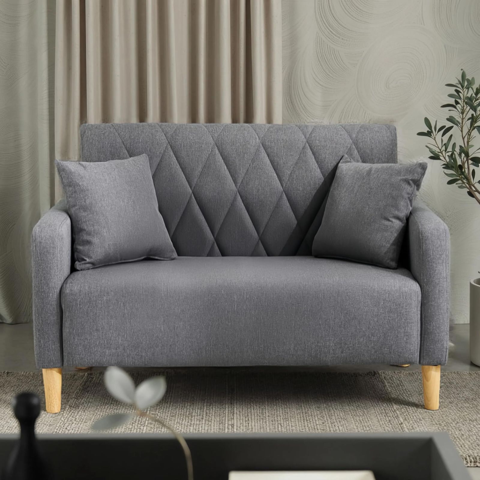 ◇オーエスジェイ(OSJ) ソファー 2人掛け 肘付き 天然木脚 幅約110cm