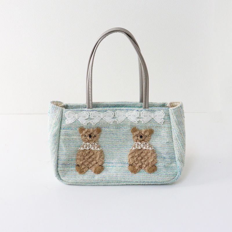 ダイヤモンドみつけたよ ツイード くまさん トートバッグ /ブルー系