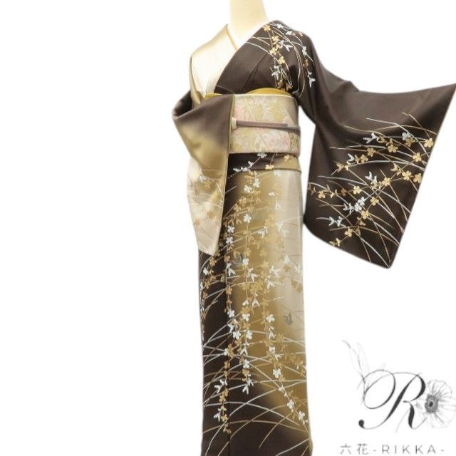 六花-RIKKA- 美品 正絹 金彩❀菊×蝶❀訪問着 着物 A4714 - メルカリ