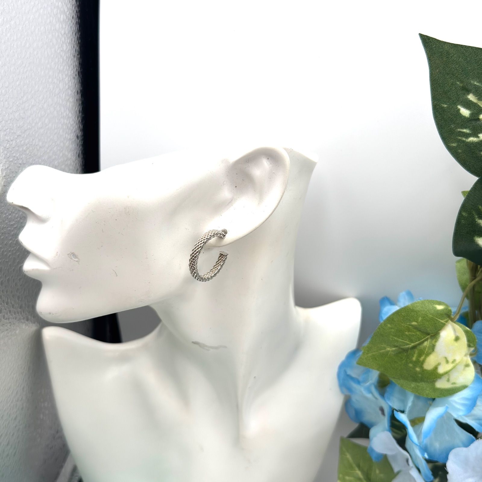 希少】ティファニー サマセット メッシュ フープ ピアス 2-102-27