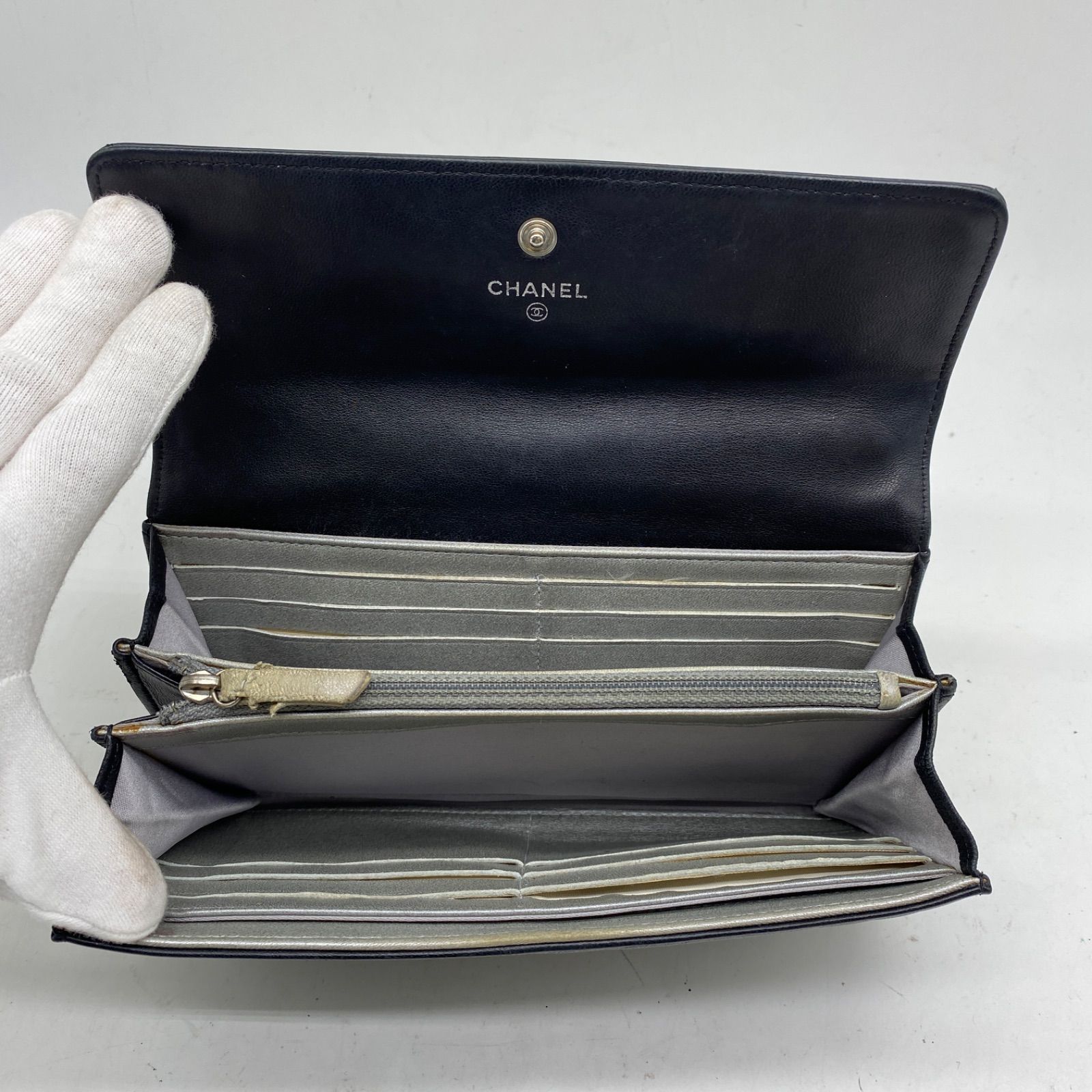シャネル 長財布 2つ折り ココマーク カメリア 黒 札入れ カード GB268