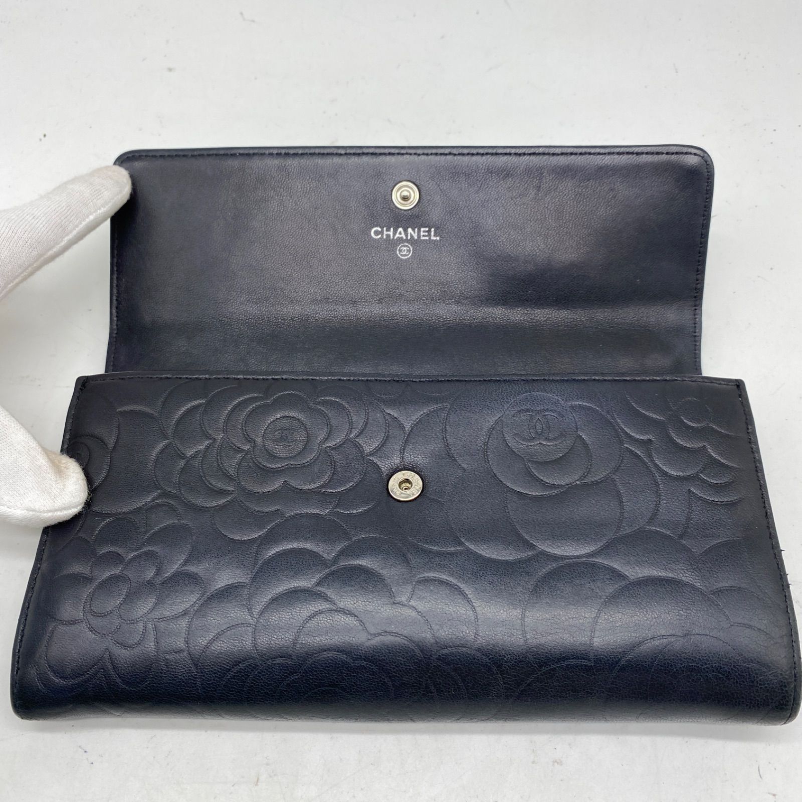 シャネル 長財布 2つ折り ココマーク カメリア 黒 札入れ カード GB268