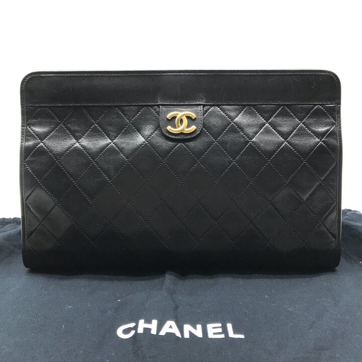 美品 CHANEL シャネル ココマーク マトラッセ レザー クラッチ