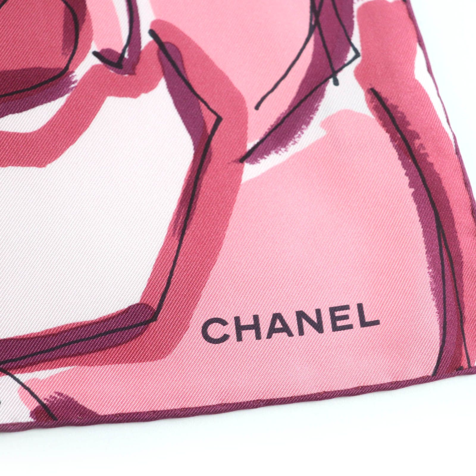 VINTAGE CHANEL 大判シルクスカーフ ココマーク カメリア マゼンタ 極美品☆CHANEL シャネル 10A シルク100％ カメリア・ココマーク 大判