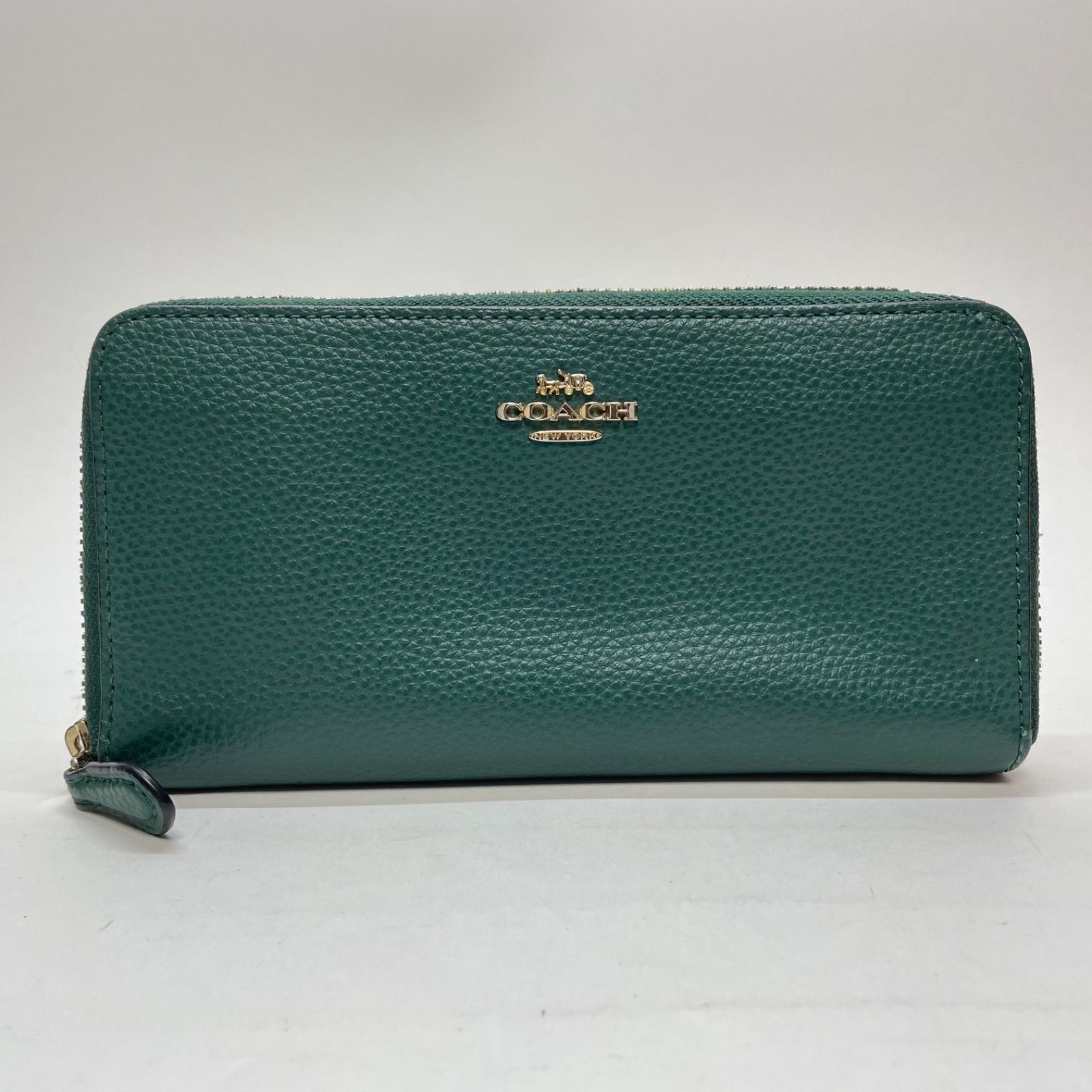 3629 美品 COACH コーチ 長財布 グリーン レザー ラウンドファスナー