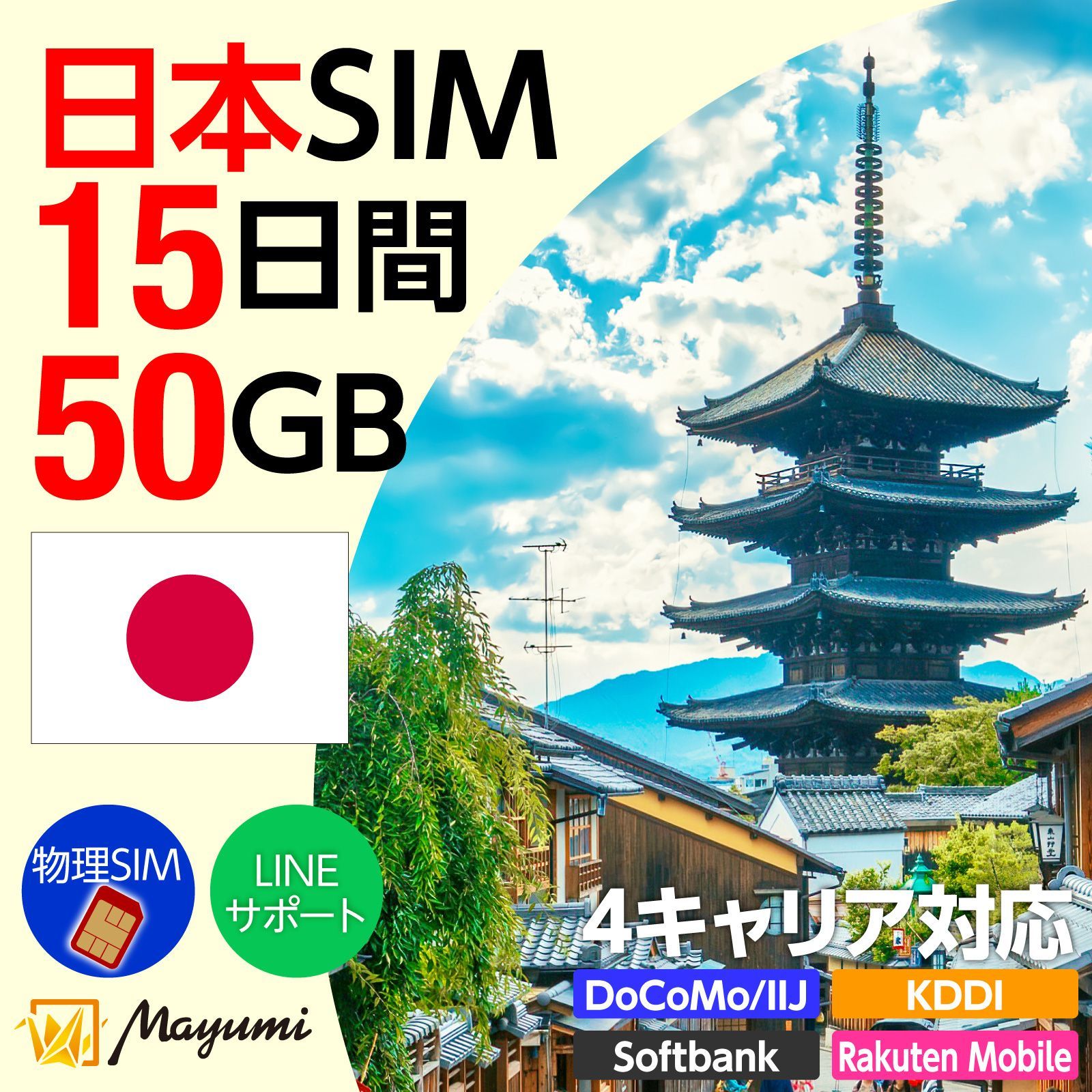 【日本国内用 4キャリア対応 SIMカード】50GB 15日間有効 プリペイド データ専用SIM チャージ可能 nano/micro/標準SIMマルチカット ドコモ・SoftBank・Rakuten Mobile・KDDI回線対応 SIMフリー端末向け