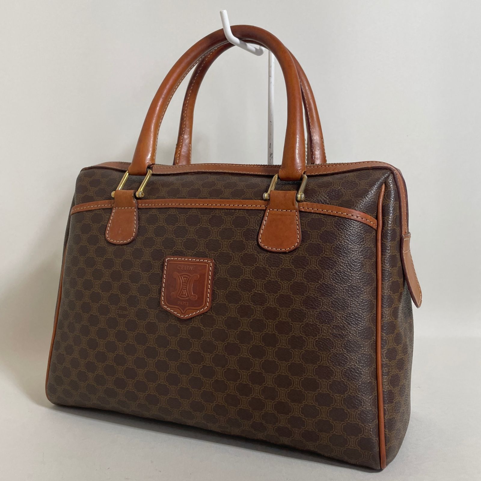 2602-77｜セリーヌ ハンドバッグ ブラウン マカダム柄 トリオンフ