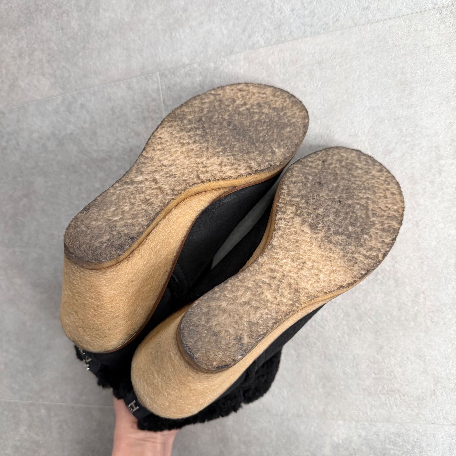 CHANEL シャネル ウェッジソール ムーントン ショートブーツ ボア ロゴ 