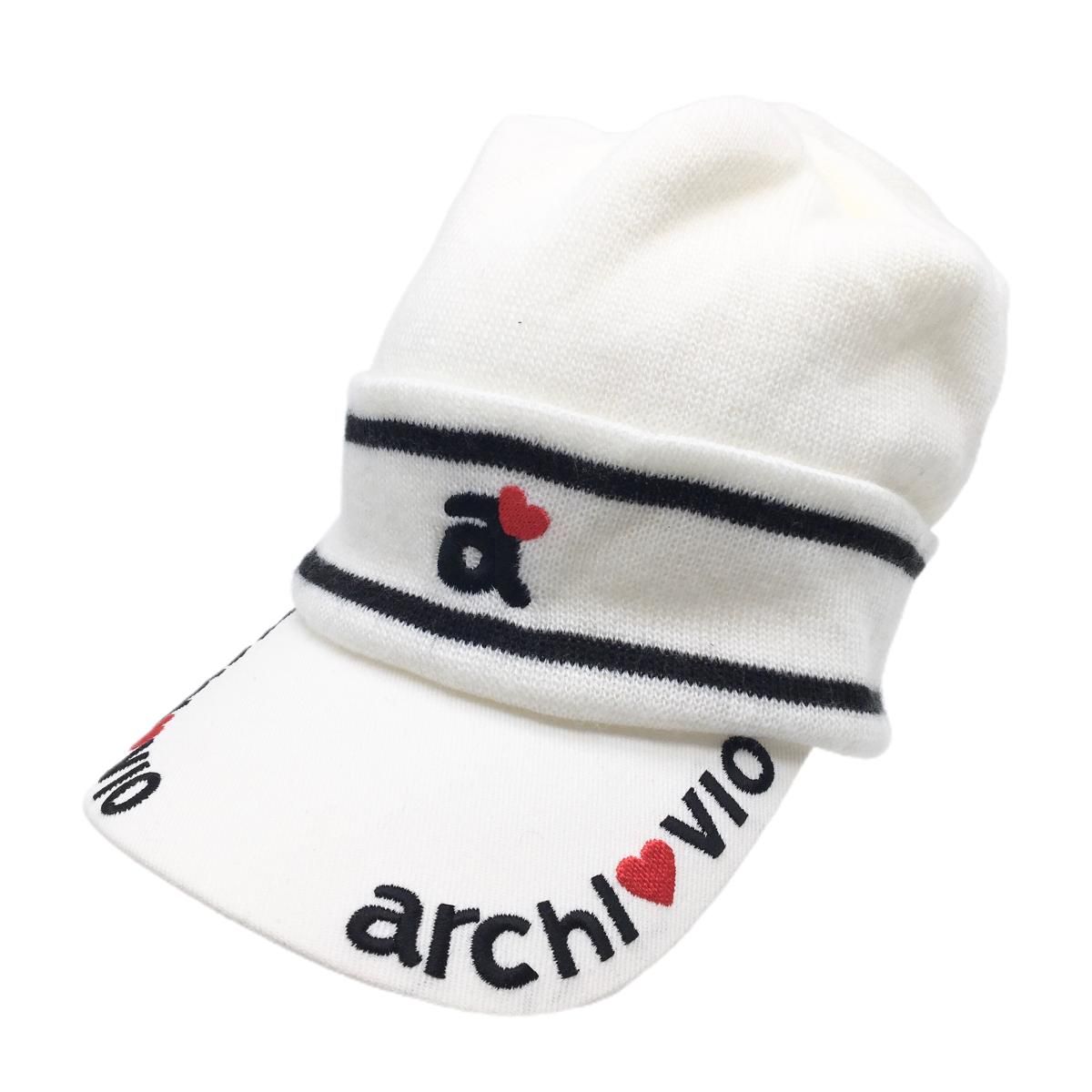 【超美品】アルチビオ つば付ニット帽 白×黒 つばロゴ刺しゅう ゴルフウェア archivio