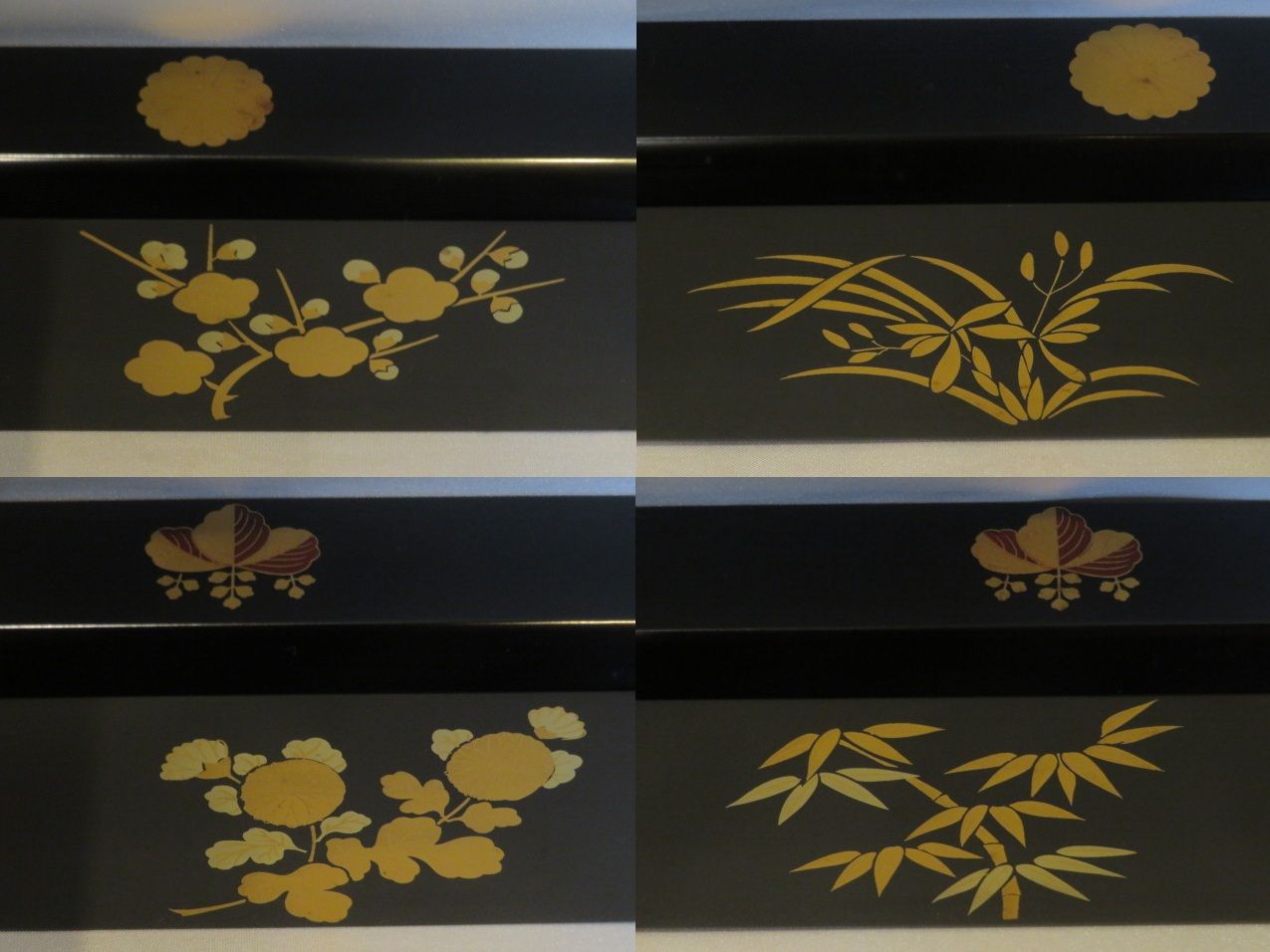 決算）お稽古用！木製黒真塗炉縁 高台寺四君子蒔絵 【税込・送料込