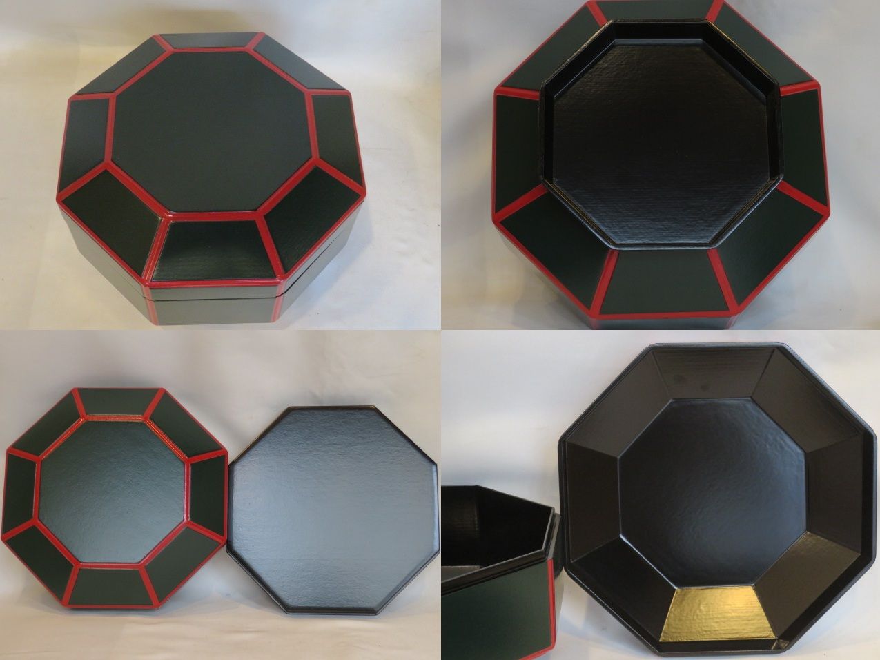 決算）山中塗 助田宗明作 独楽 一閑塗 青漆爪紅 八角喰篭 表千家 菓子