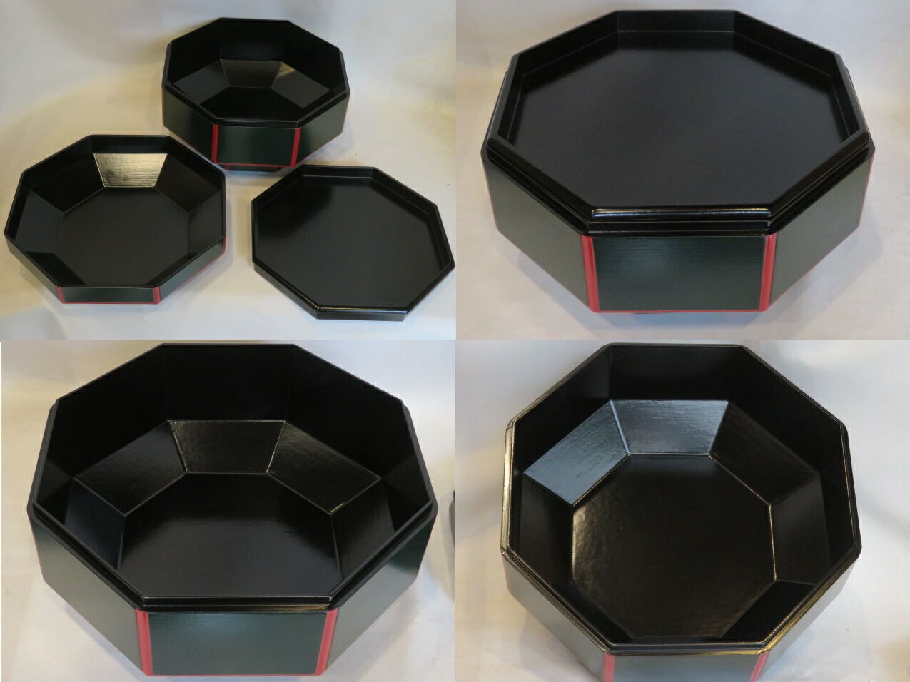 決算）山中塗 助田宗明作 独楽 一閑塗 青漆爪紅 八角喰篭 表千家 菓子