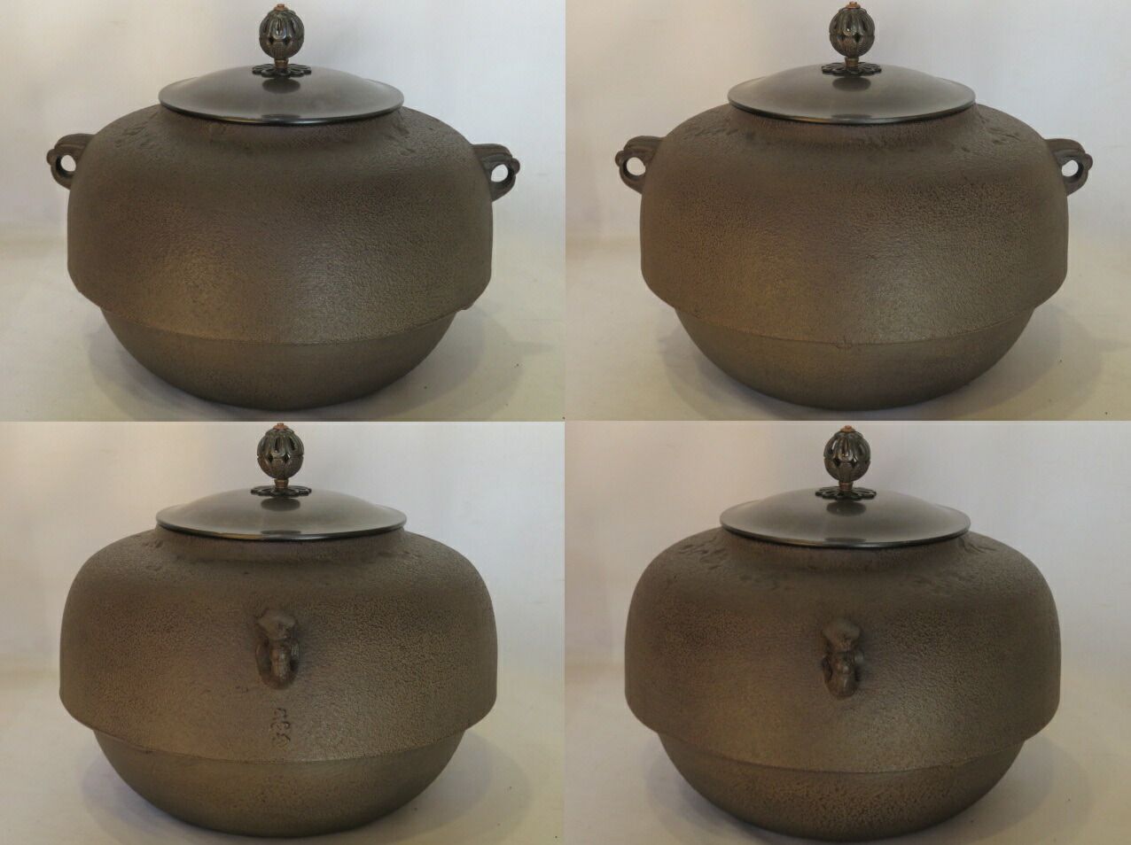 決算）高岡鋳師 駒方米山作 唐銅鬼面風炉 釜鐶付 【税込・送料込
