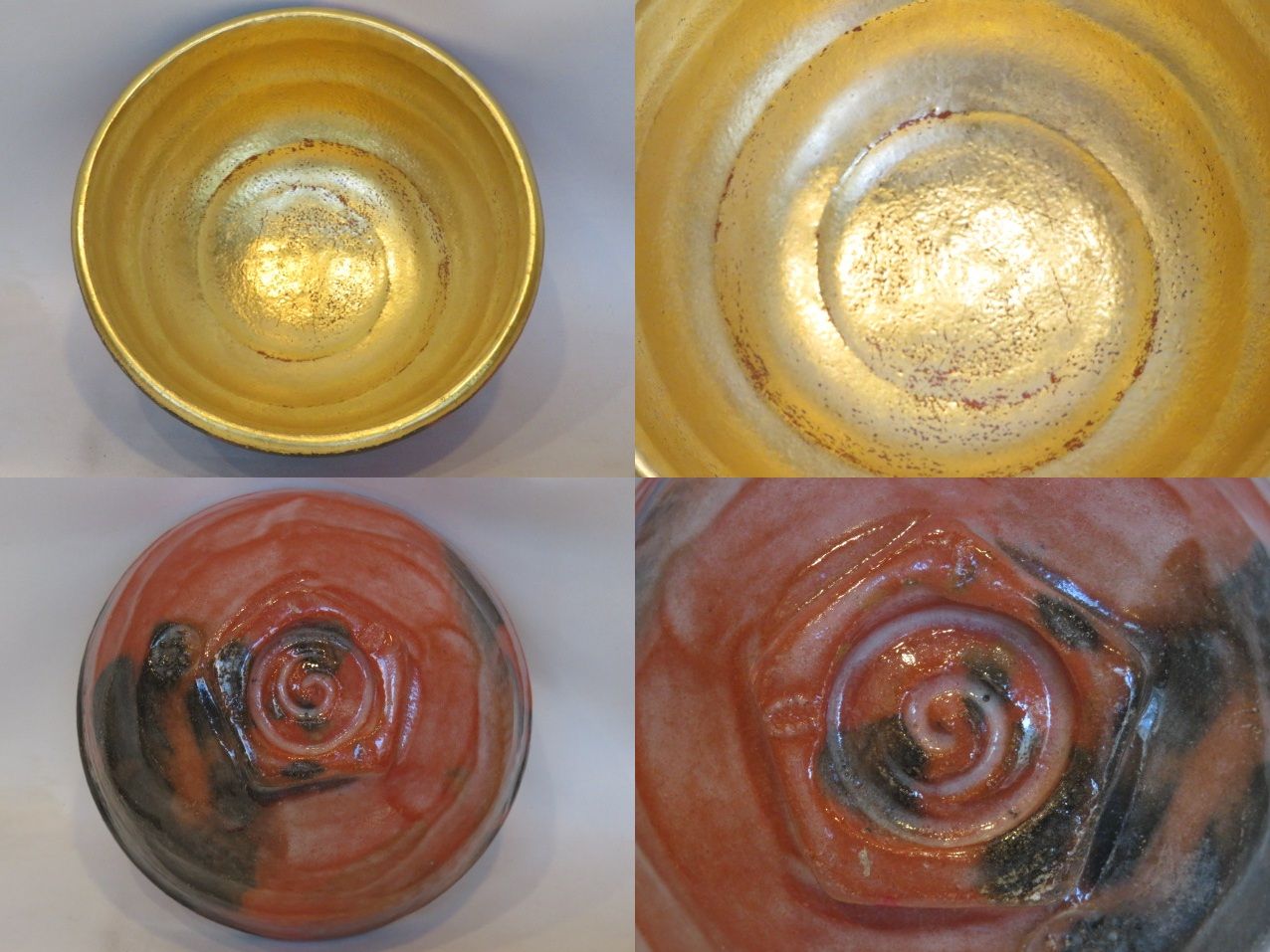 決算）平安 井上春峰作 蓬莱茶碗 赤楽嶋台茶碗【税込・送料込】【中古