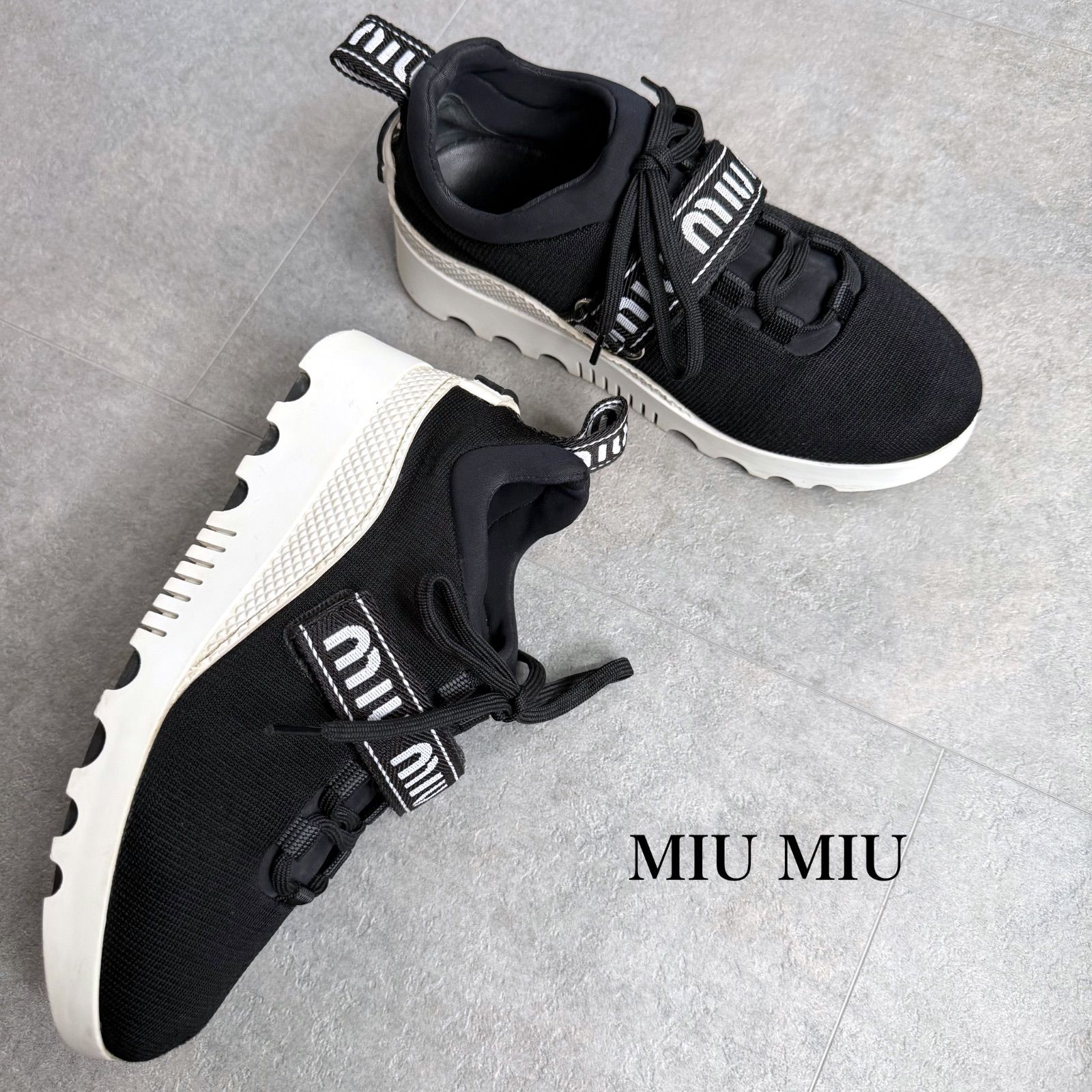 MIU MIU ミュウミュウ ロゴ厚底スニーカー ブラック 黒 34 1/2