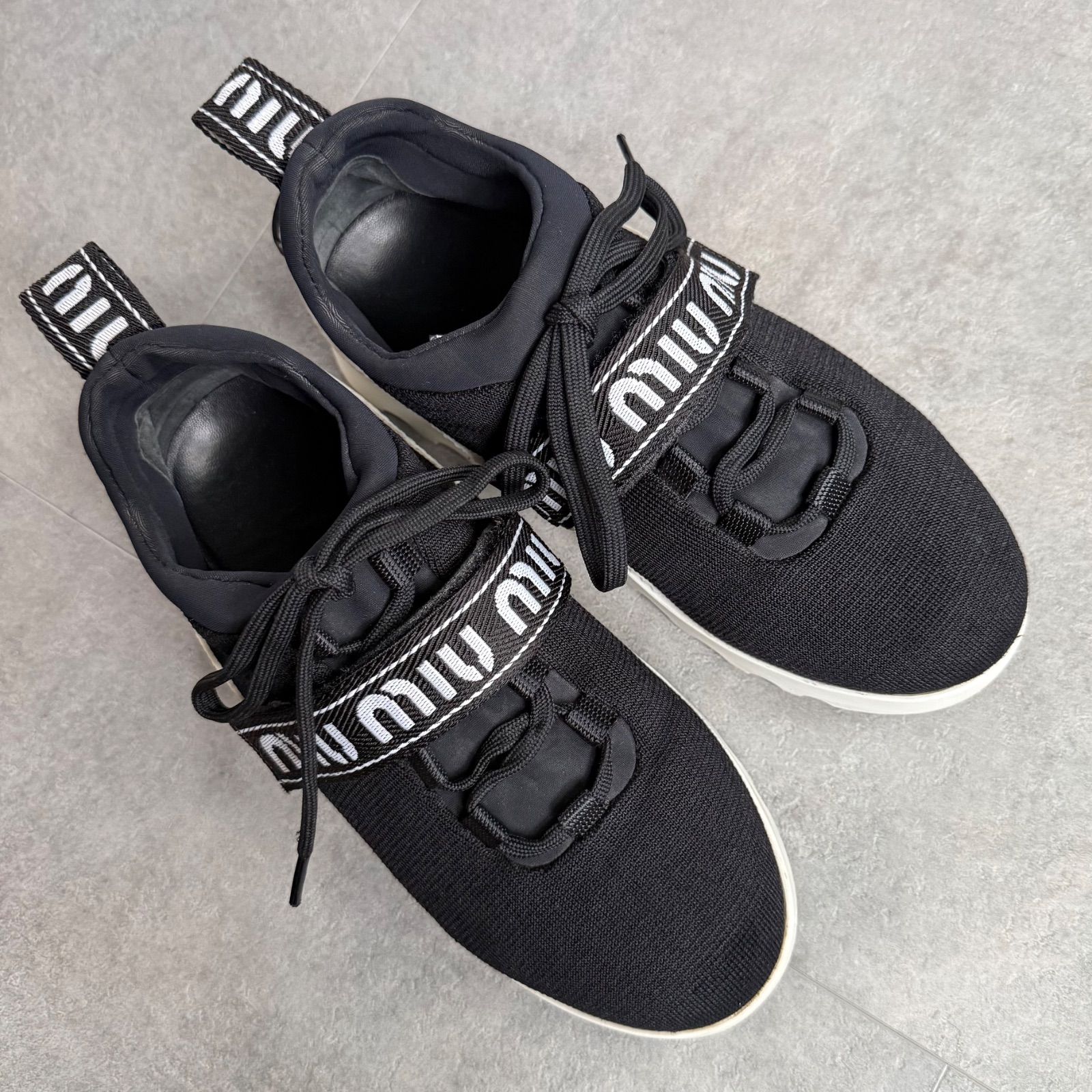 MIU MIU ミュウミュウ ロゴ厚底スニーカー ブラック 黒 34 1/2