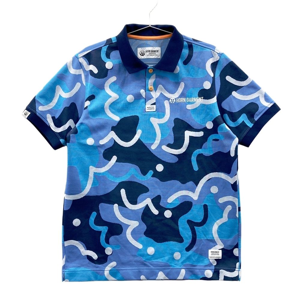 サイズ：48 HORN GMT ホーン ガーメント 半袖ポロシャツ 総柄 ネイビー