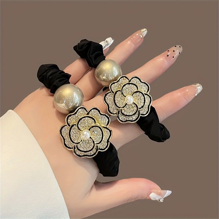 キラキラ高級感】ローズ ラインストーン ヘアゴム 1個 髪飾り