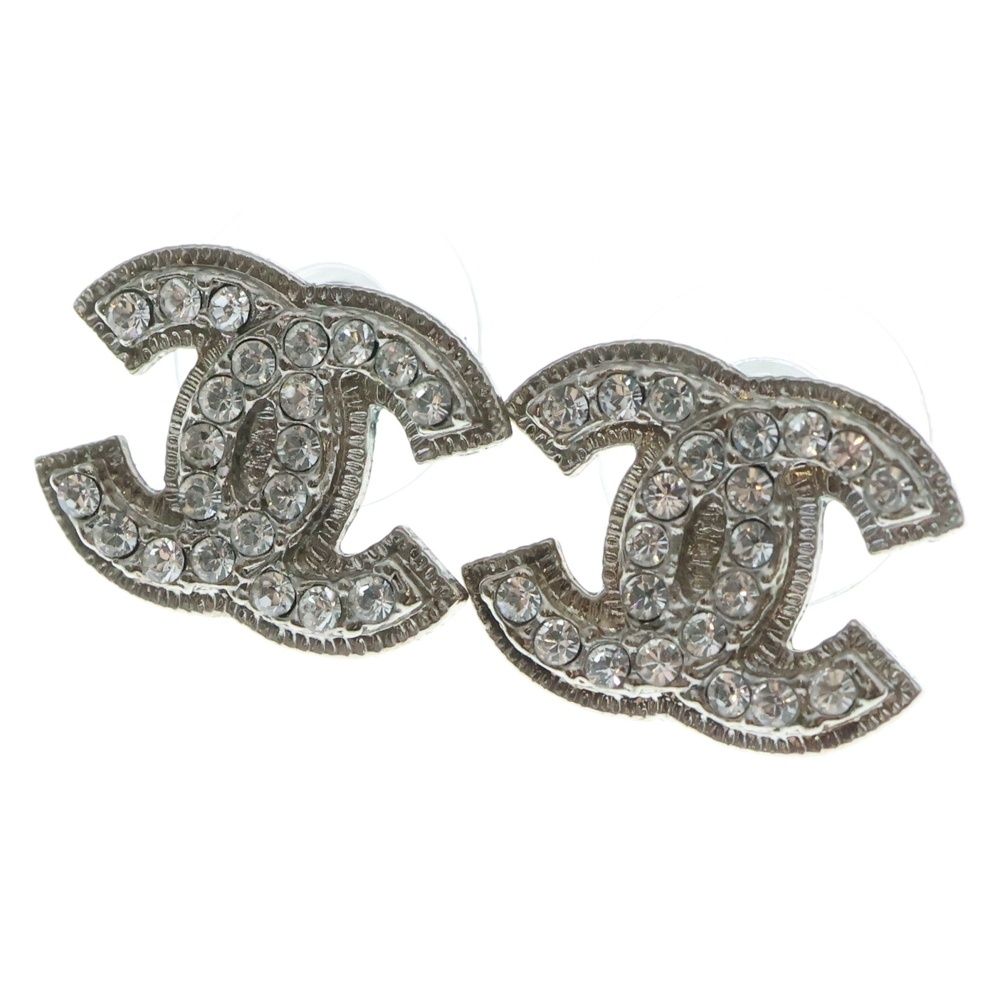 CHANEL (シャネル) ココマーク ラインストーン ピアス シルバー A12V