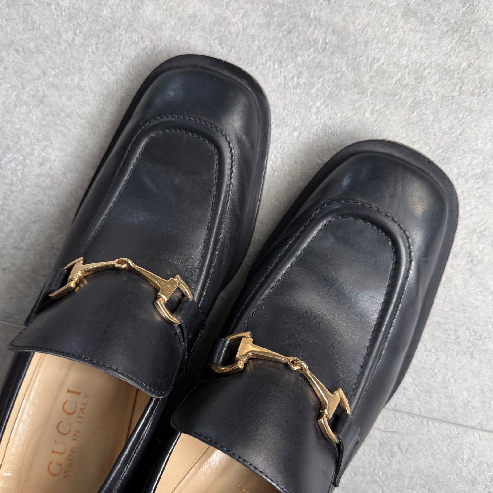 美品 GUCCI グッチ ホースビットローファー スクエアトゥ レザー