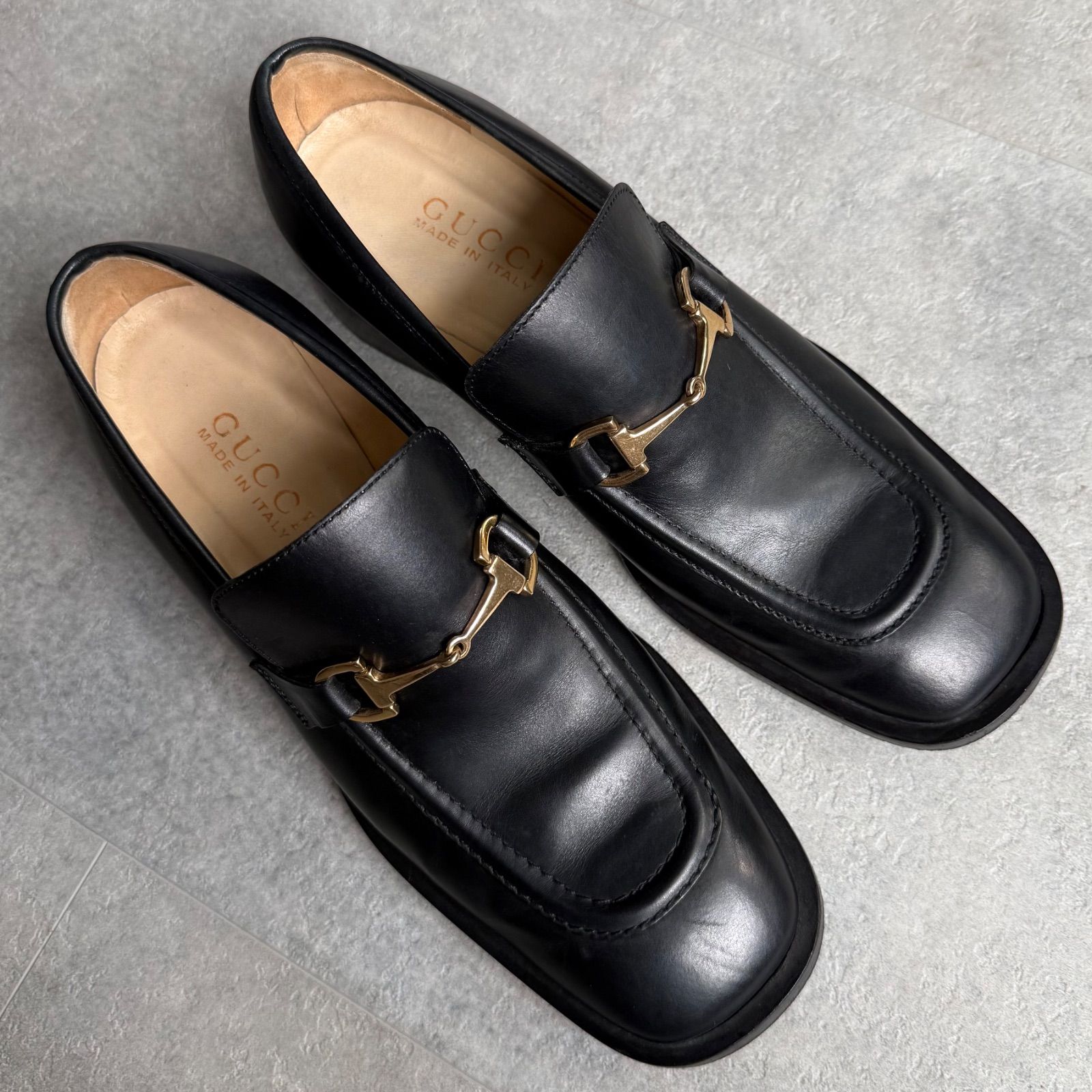 美品 GUCCI グッチ ホースビットローファー スクエアトゥ レザー