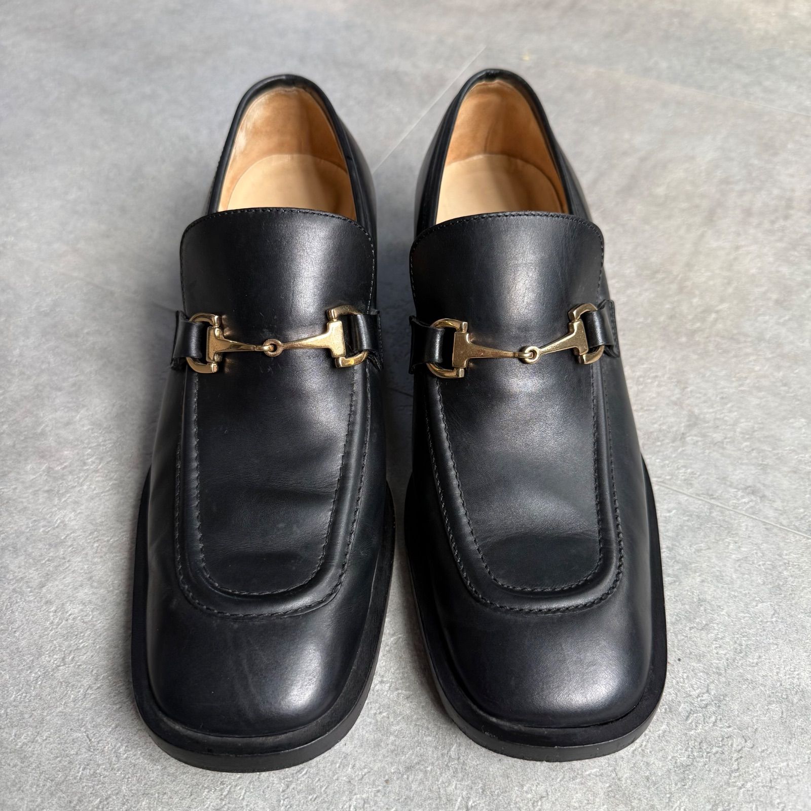 美品 GUCCI グッチ ホースビットローファー スクエアトゥ レザー