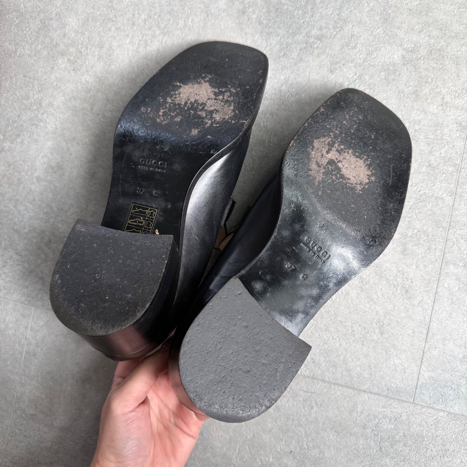美品 GUCCI グッチ ホースビットローファー スクエアトゥ レザー 