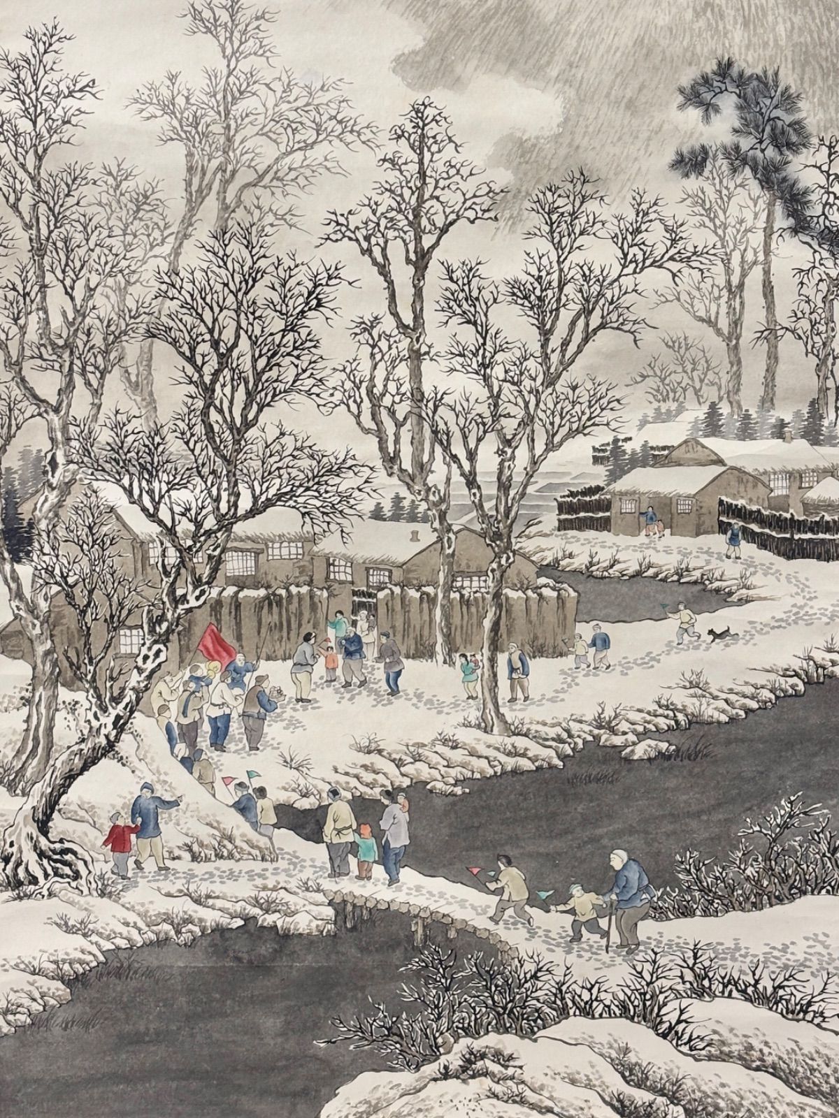 掛軸 M.148 劉子久 山村雪霽図 落款印あり ＃茶掛＃古美術 #骨董品