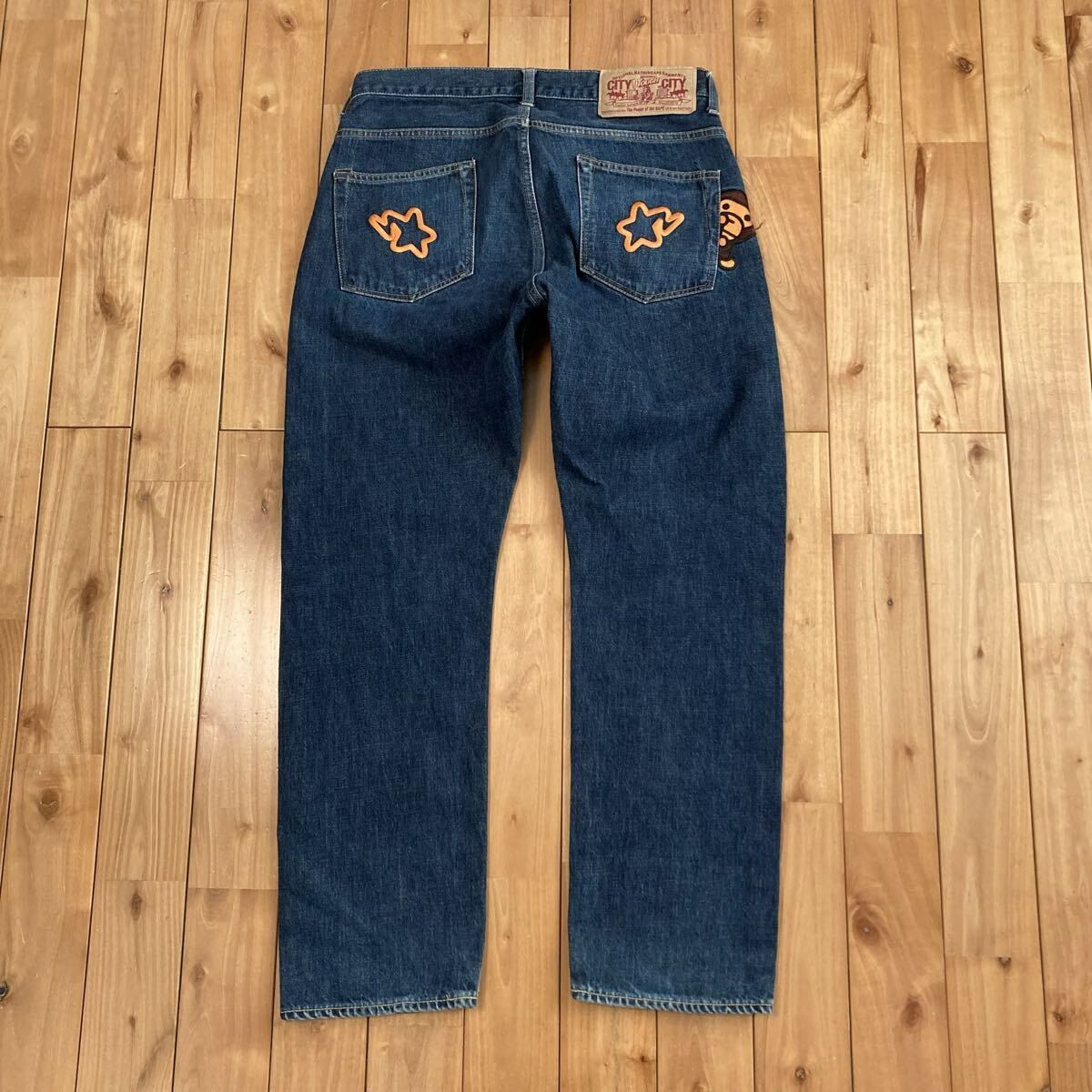 MILO BAPE STA 刺繍 デニム パンツ Sサイズ a bathing ape star Denim 