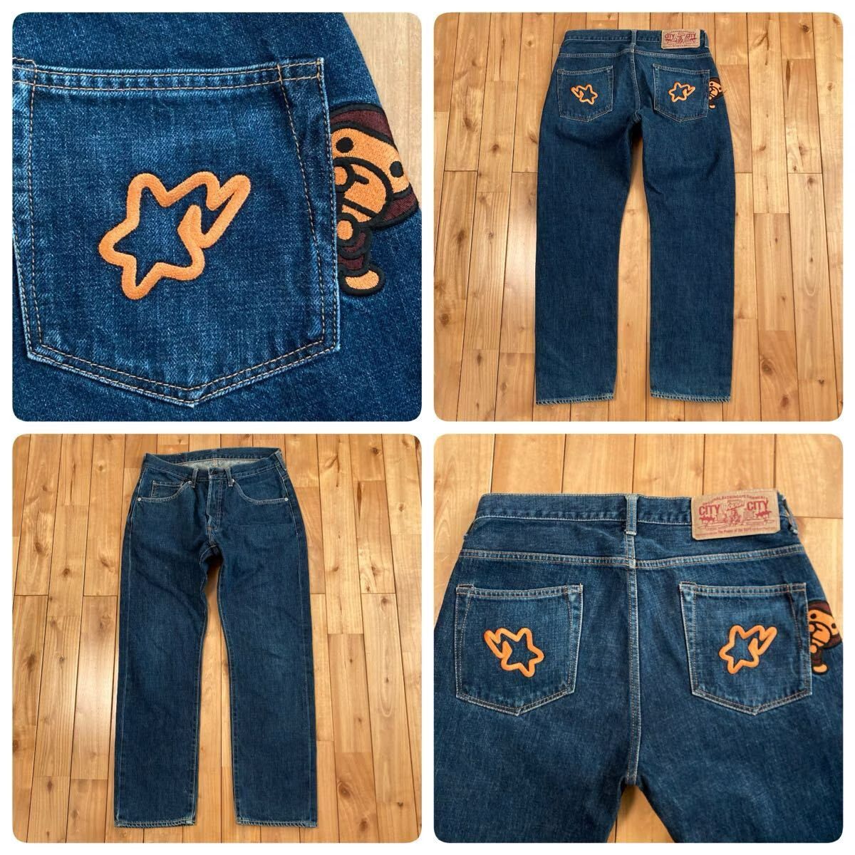 MILO BAPE STA 刺繍 デニム パンツ Sサイズ a bathing ape star Denim 