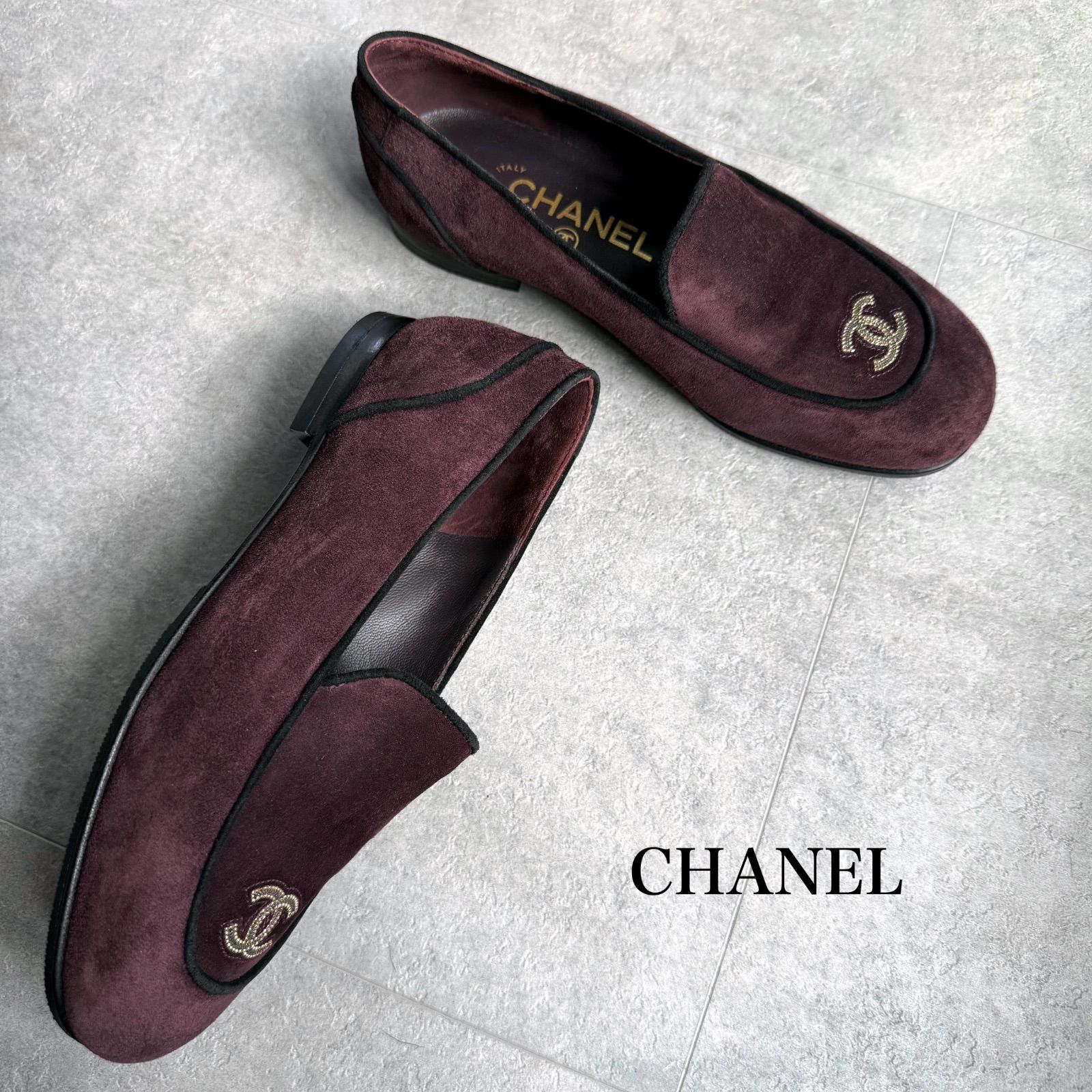 美品 CHANEL シャネル ココマーク チェーン ローファー スエード