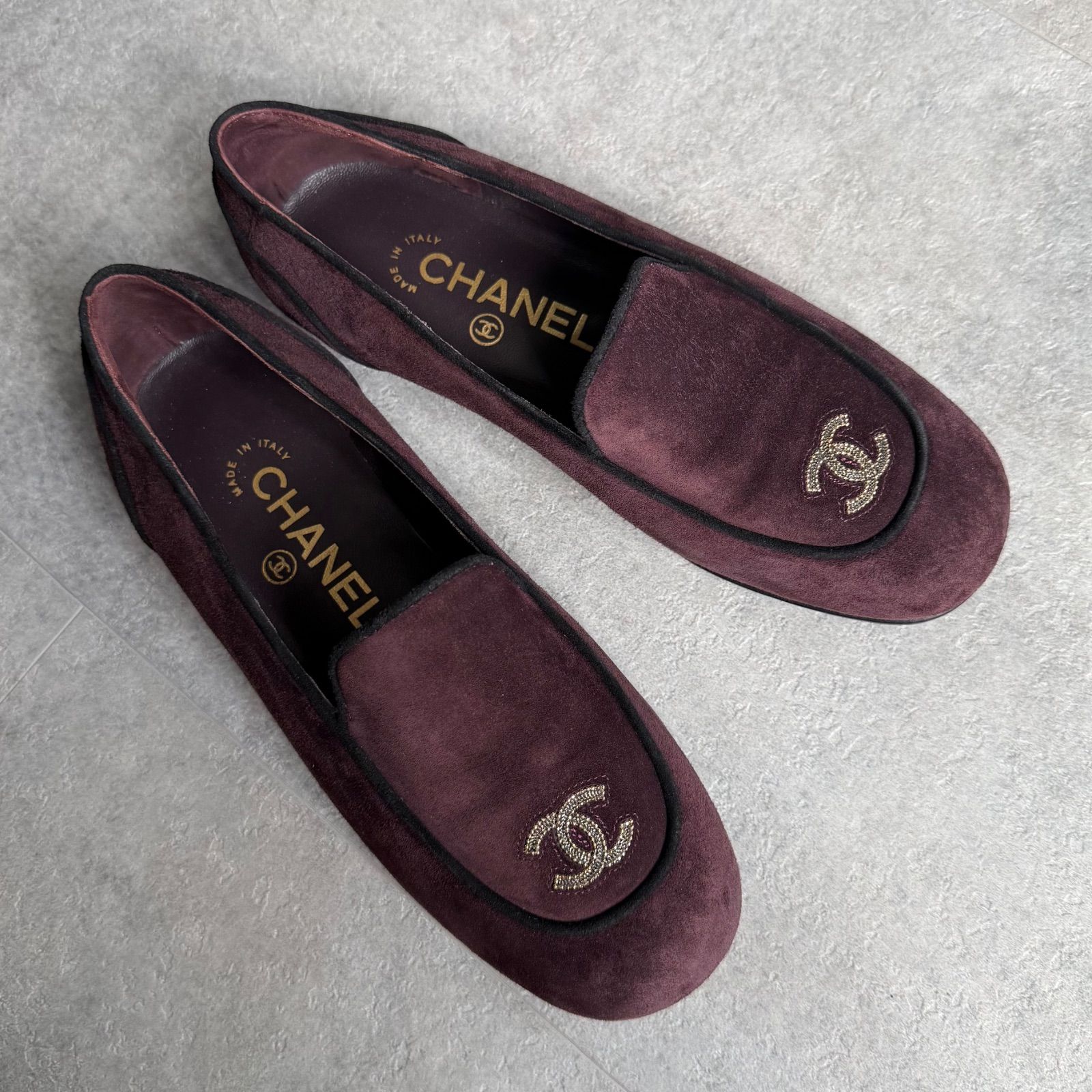 美品 CHANEL シャネル ココマーク チェーン ローファー スエード