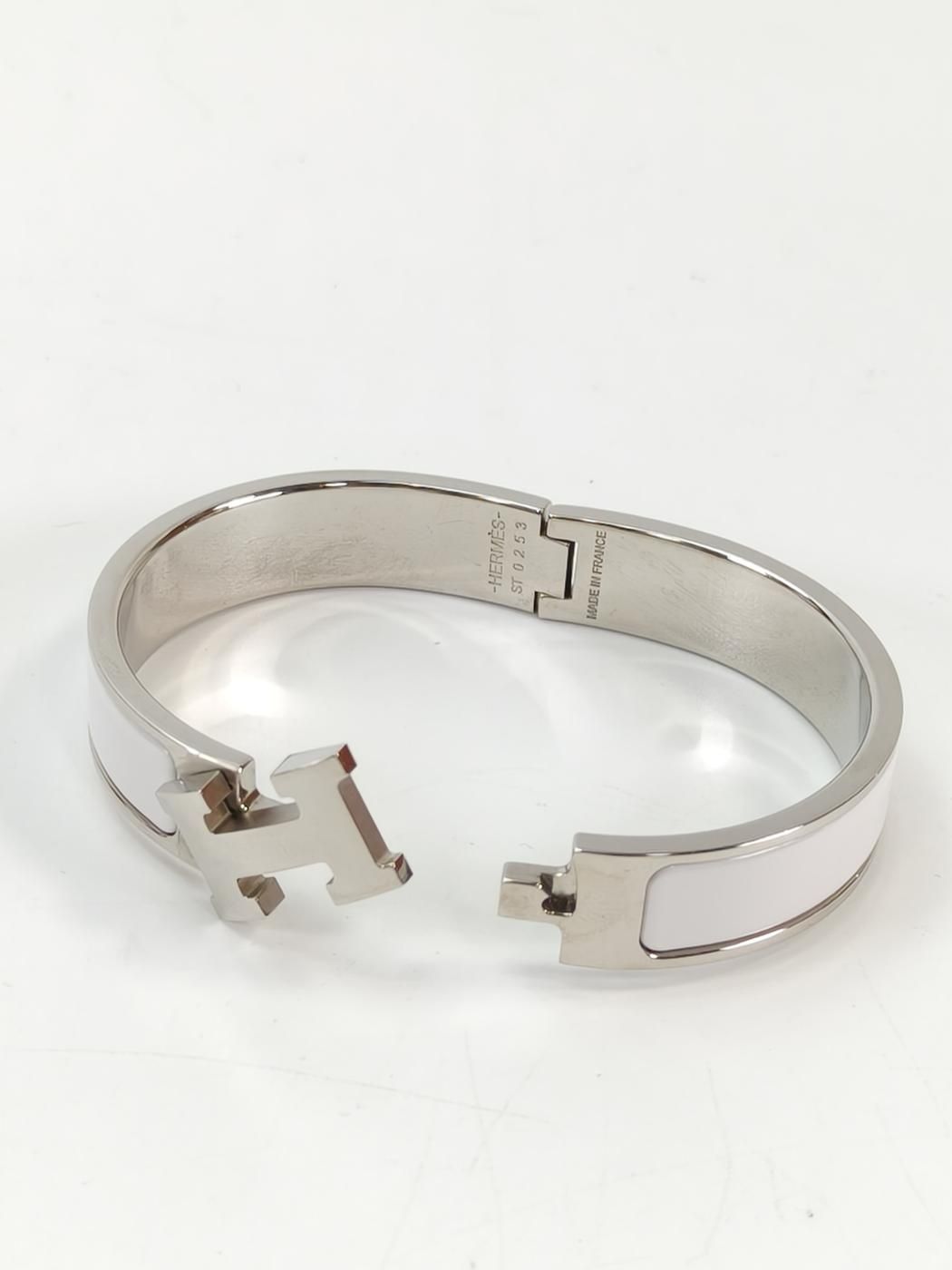 HERMES エルメス クリックH ブレスレット バングル シルバー×ホワイト
