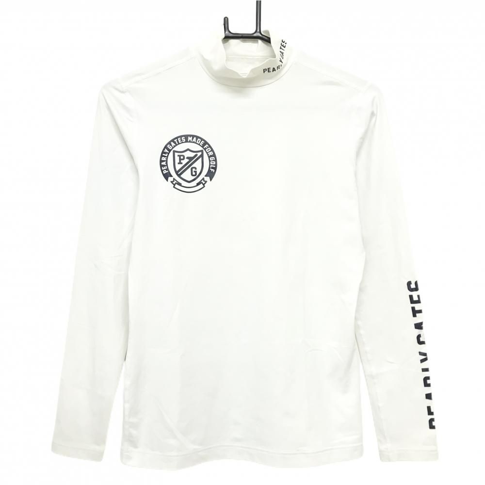 パーリーゲイツ ハイネックインナーシャツ 白×ネイビー ロゴプリント