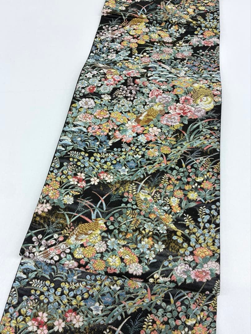 名宝花鳥絵巻文 袋帯 金糸 正絹 六通 D407 - メルカリ