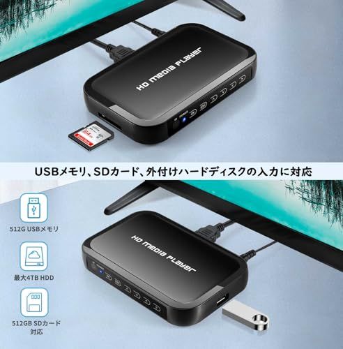 メディアプレーヤー 4k マルチメディアプレーヤー フルHDプレイヤー【H