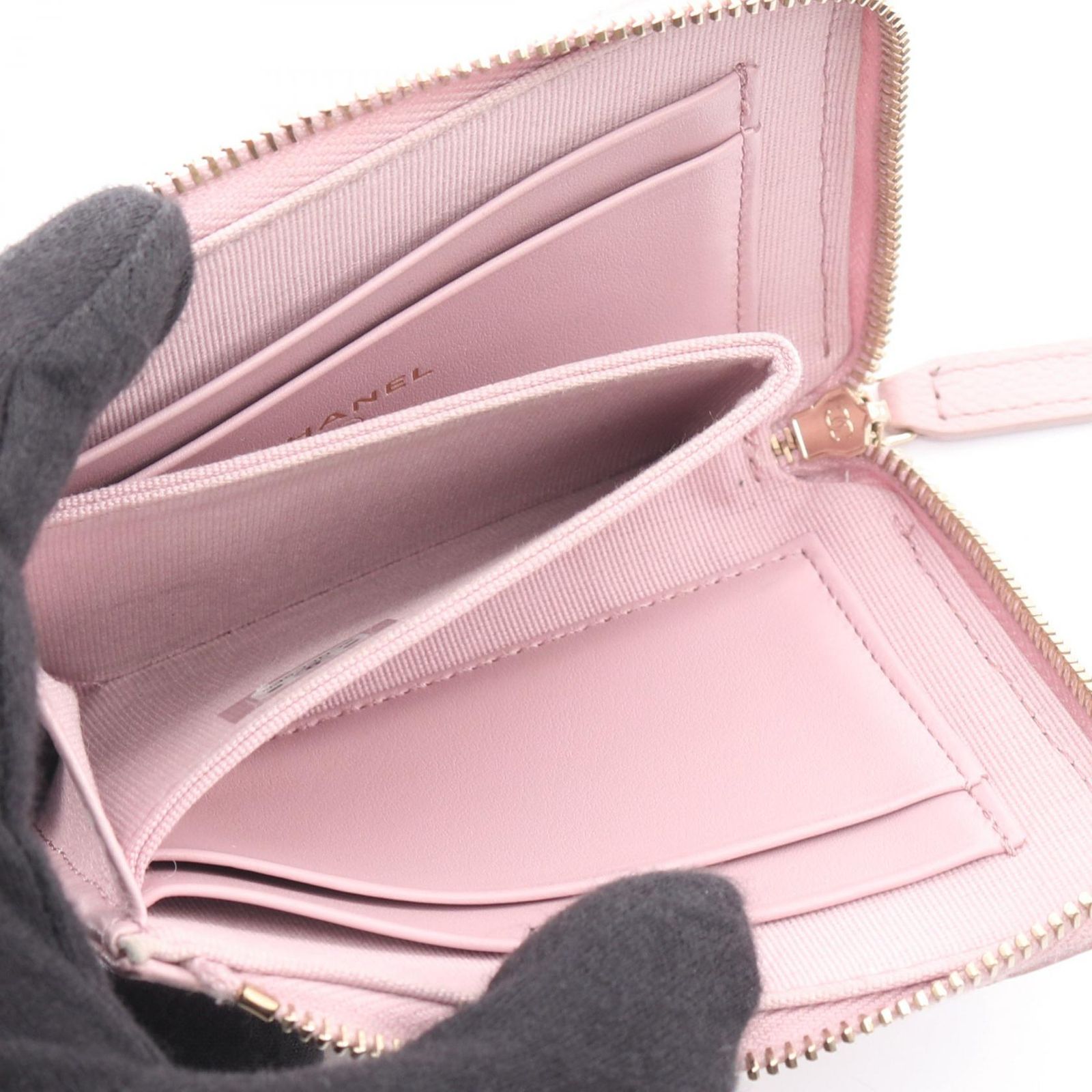 シャネル CHANEL ラウンド財布 マトラッセ AP3999 ピンク キャビア 