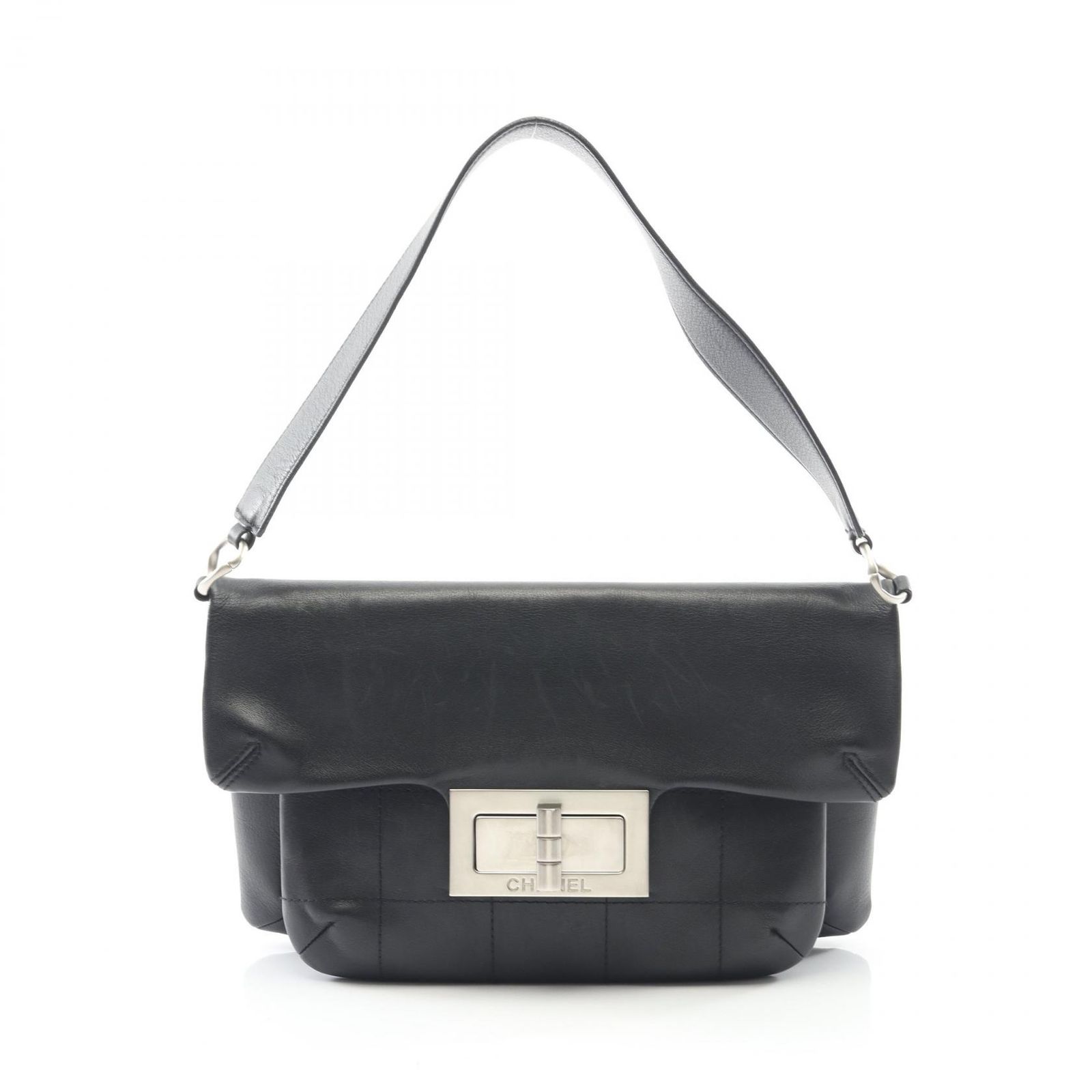 シャネル CHANEL ショルダーバッグ 2.55 チョコバー ブラック レザー