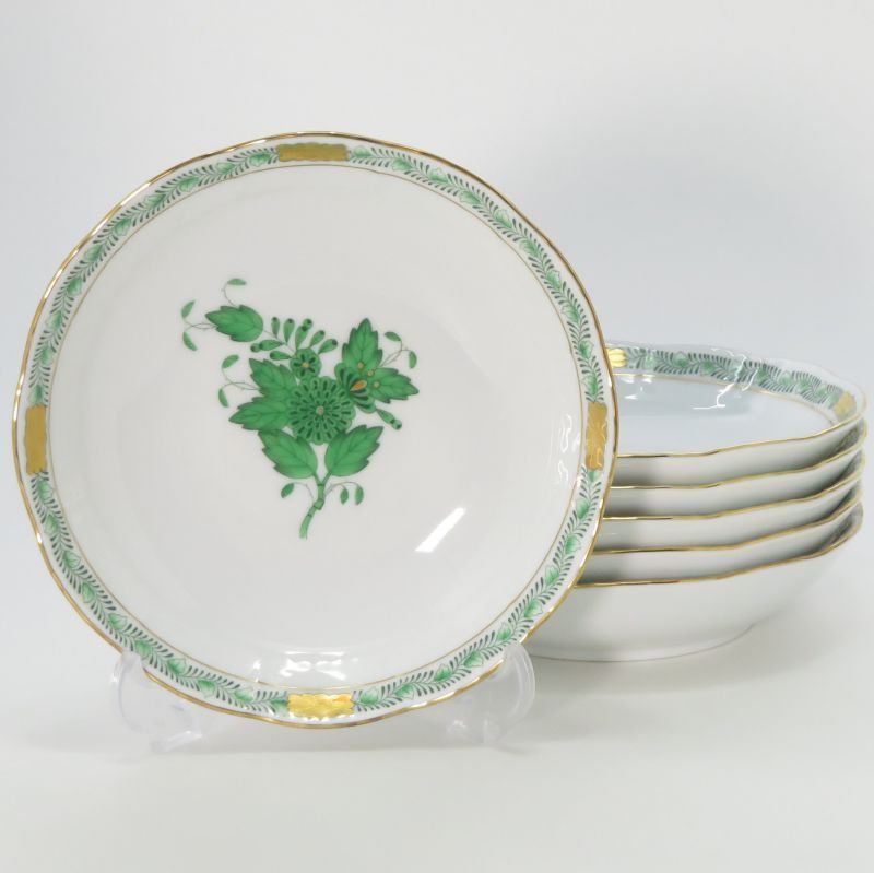 ヘレンド プレート□アポニーグリーン フルーツボウル 13.5cm 6枚