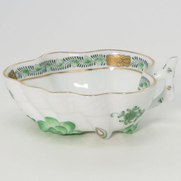 ヘレンド ボウル□アポニーグリーン オープンシュガーボウル インドの