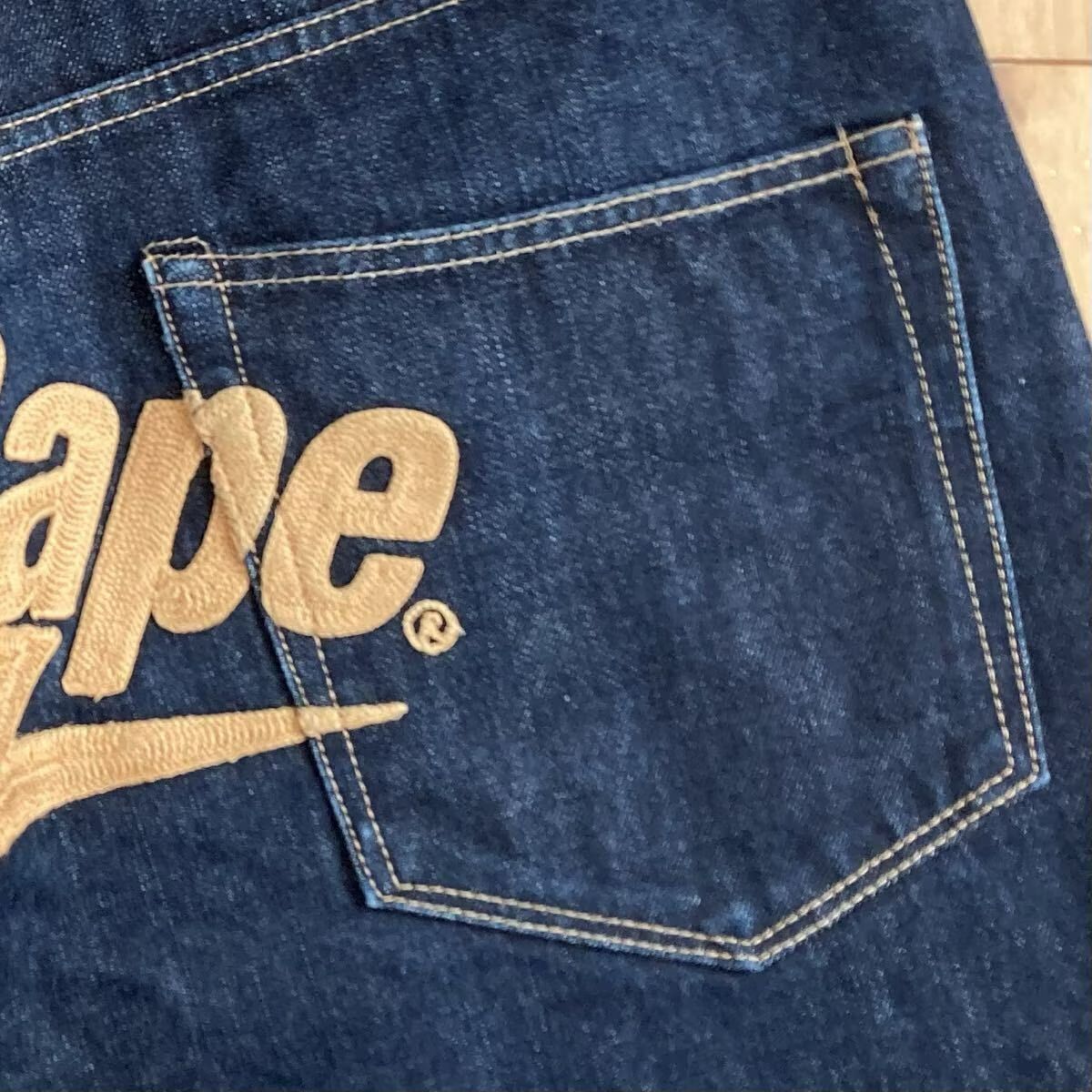 BAPESTA 刺繍 デニム ハーフパンツ Lサイズ a bathing ape BAPE sta