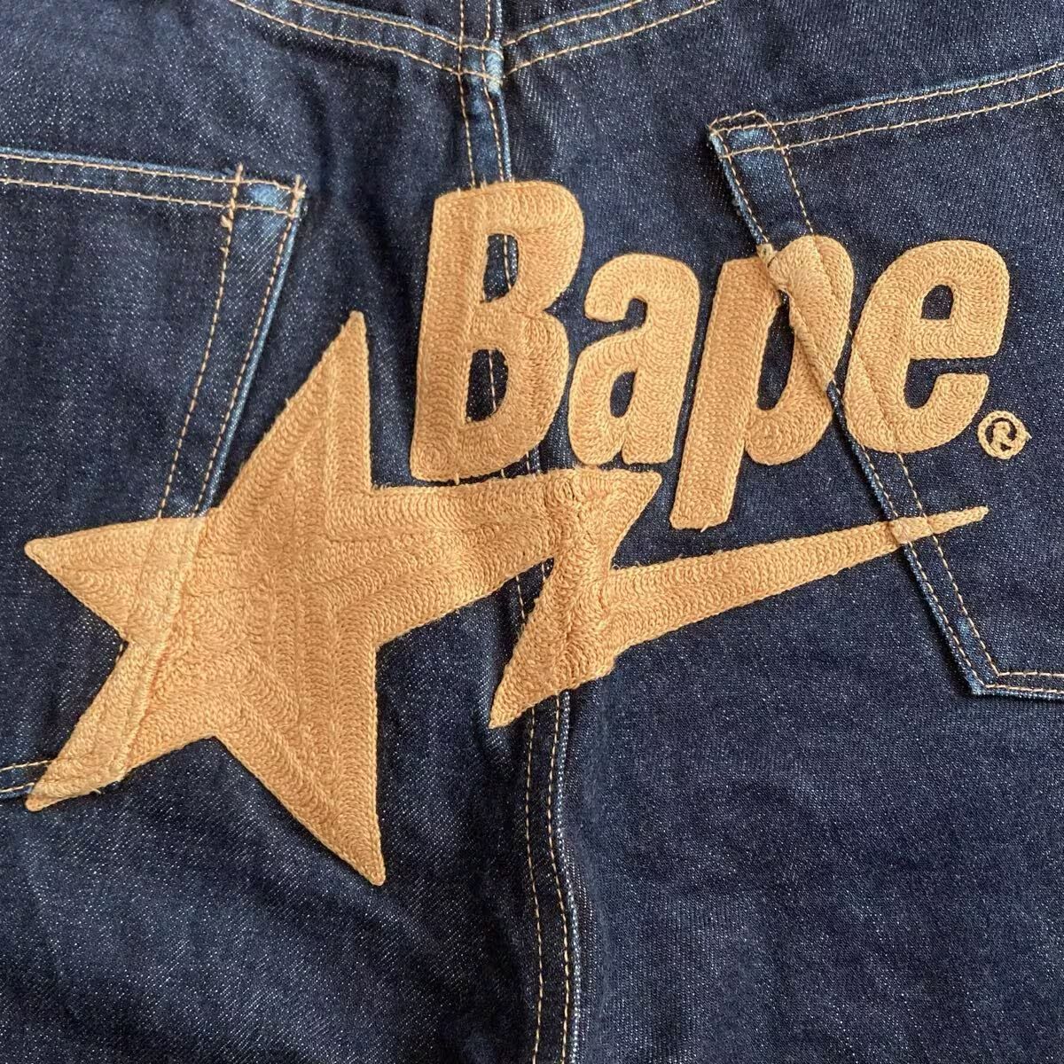 BAPESTA 刺繍 デニム ハーフパンツ Lサイズ a bathing ape BAPE sta