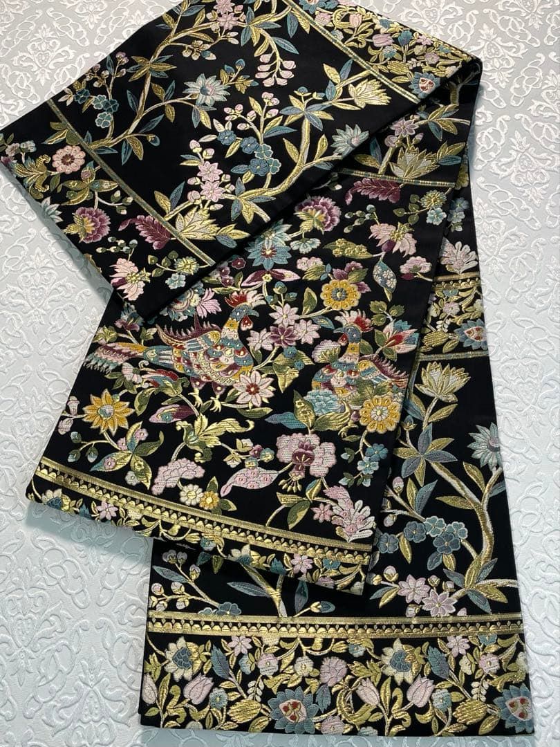 袋帯 鶏 鳥 唐花 金糸 正絹 六通 SA149 - メルカリ