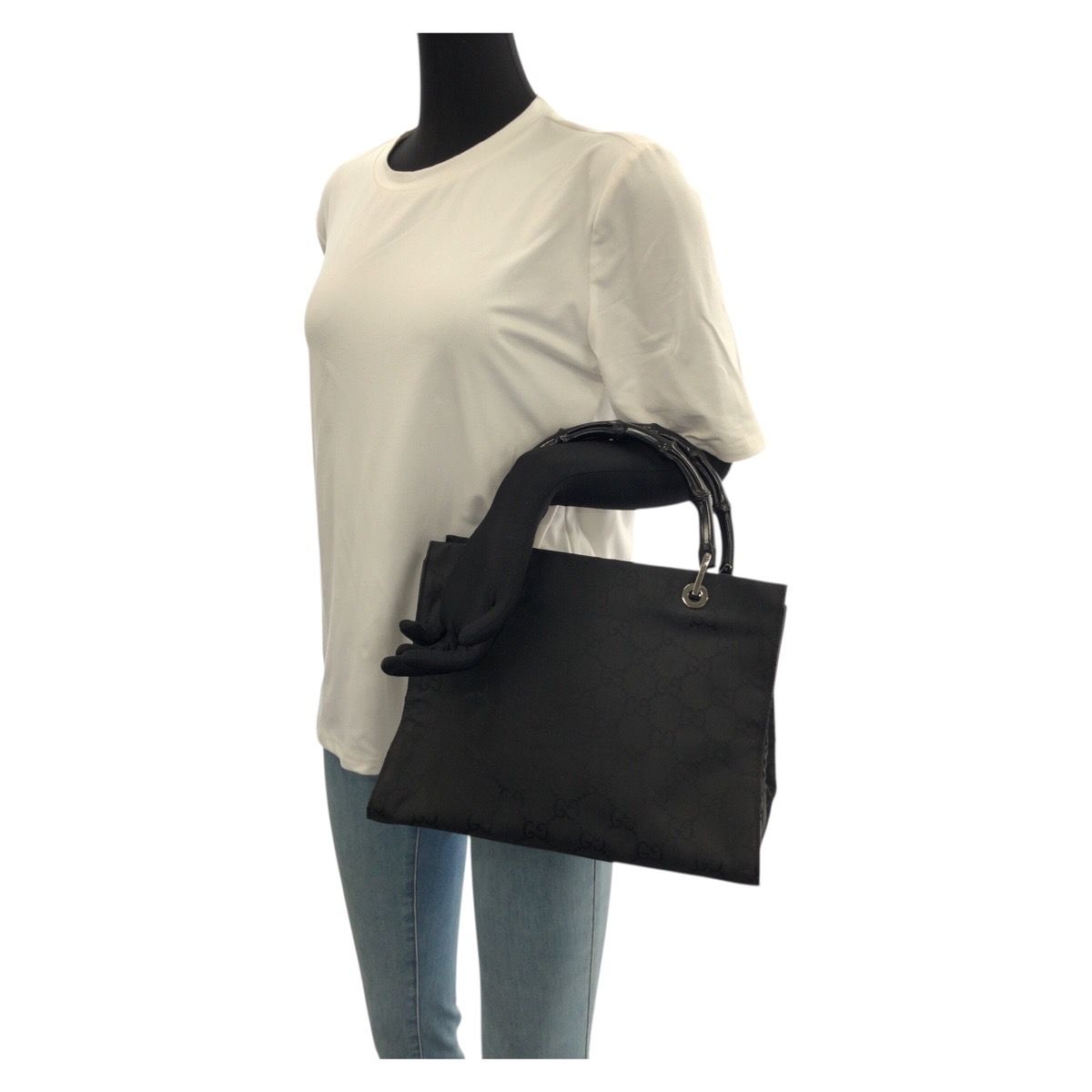 GUCCI グッチ バンブー GG柄 ブラック 黒 シルバー金具 ナイロン