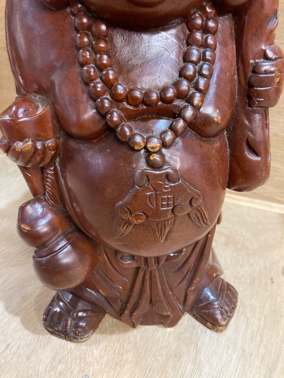 木彫り 布袋尊 一本作り 希少 七福神 置物 約42cm 縁起物 - メルカリ