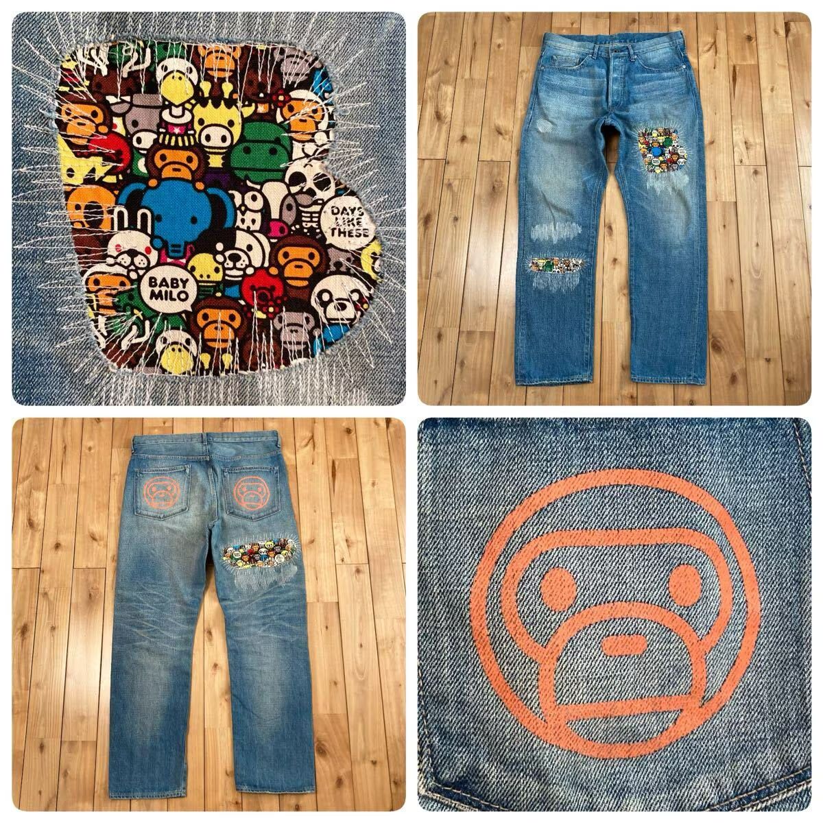 MILO Animal Safari DAMAGED DENIM PANTS Mサイズ a bathing ape