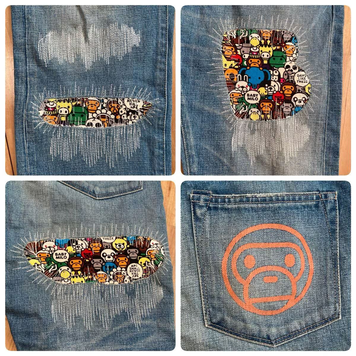 MILO Animal Safari DAMAGED DENIM PANTS Mサイズ a bathing ape